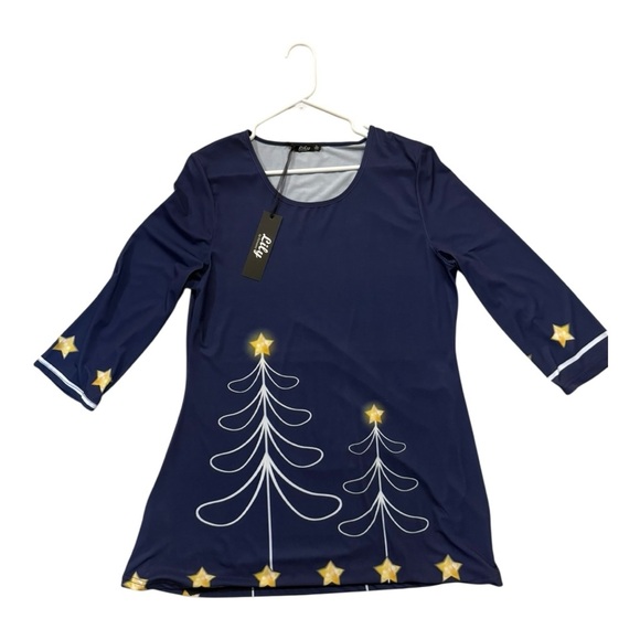 Navy Blue Tunic with Christmas Tree Design - Picture 1 of 7